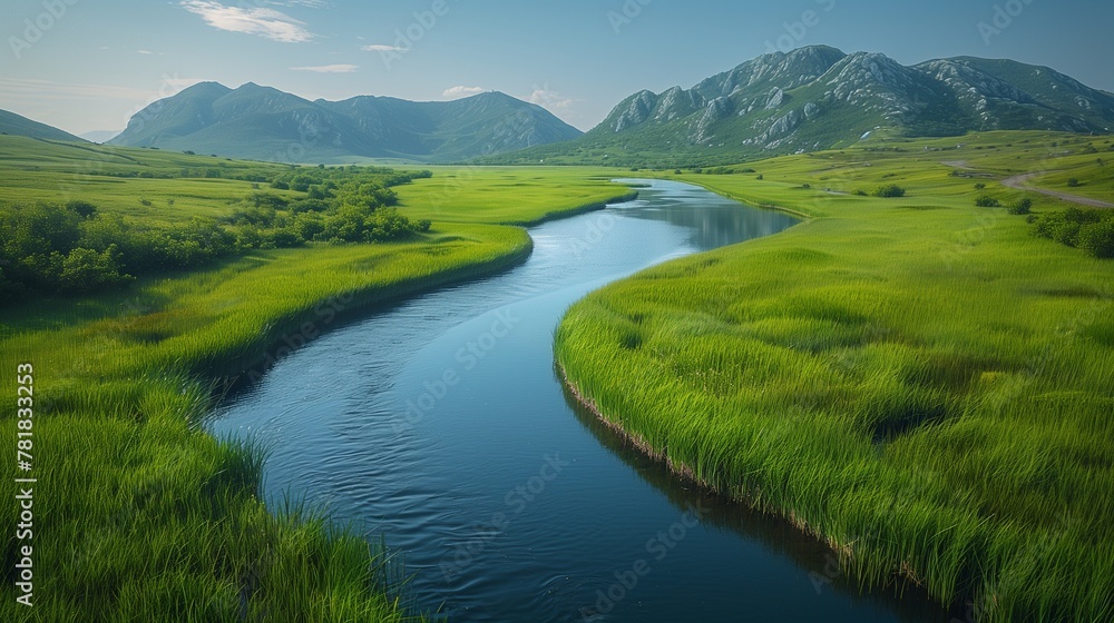 landscape with river and mountains