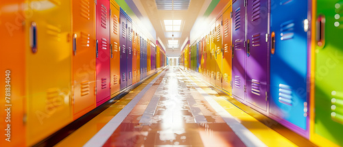 School Locker Room with Closed Doors, Clean and Organized Storage Space, Education and Sports Facility Concept photo