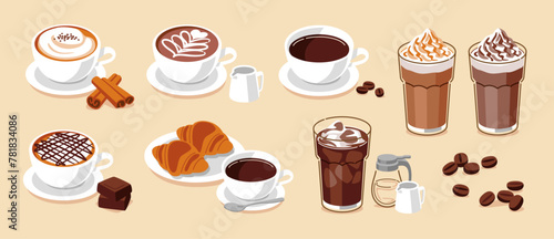 Set of cafe drink menu illustrations