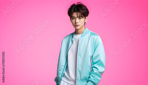 Portrait of a fashionable and stylish young beautiful Asian man with fancy hair color and casual clothes. 派手な髪の色とカジュアルな服を着たファッショナブルでスタイリッシュな若い美しいアジア人男性のポートレート