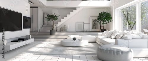 modern white skandinavian interior design living room 3d Illustration photo