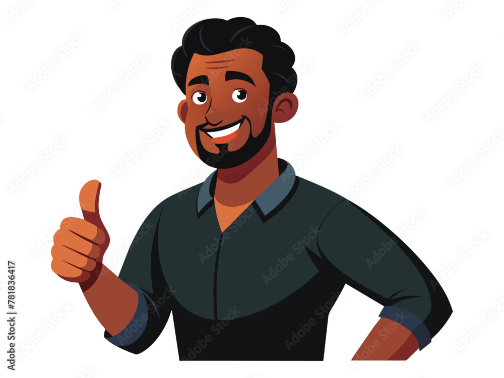 Black man giving a positive thumbs-up, Approval gesture vector cartoon illustration.