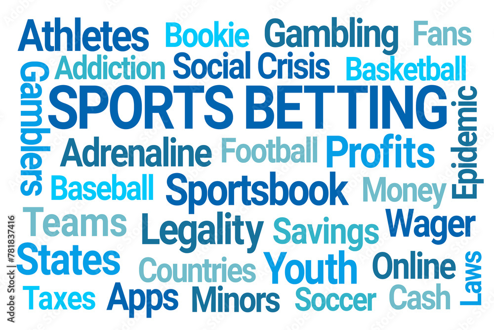 Blue Sports Betting Word Cloud on White Background Blue Sports Betting Word Cloud on White Background