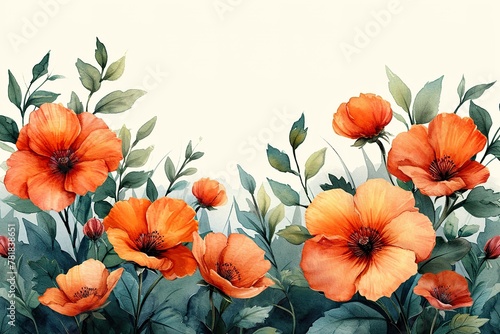 illustration de cadre floral sans texte, avec espace vide et fond blanc, aspect peinture aquarelle photo