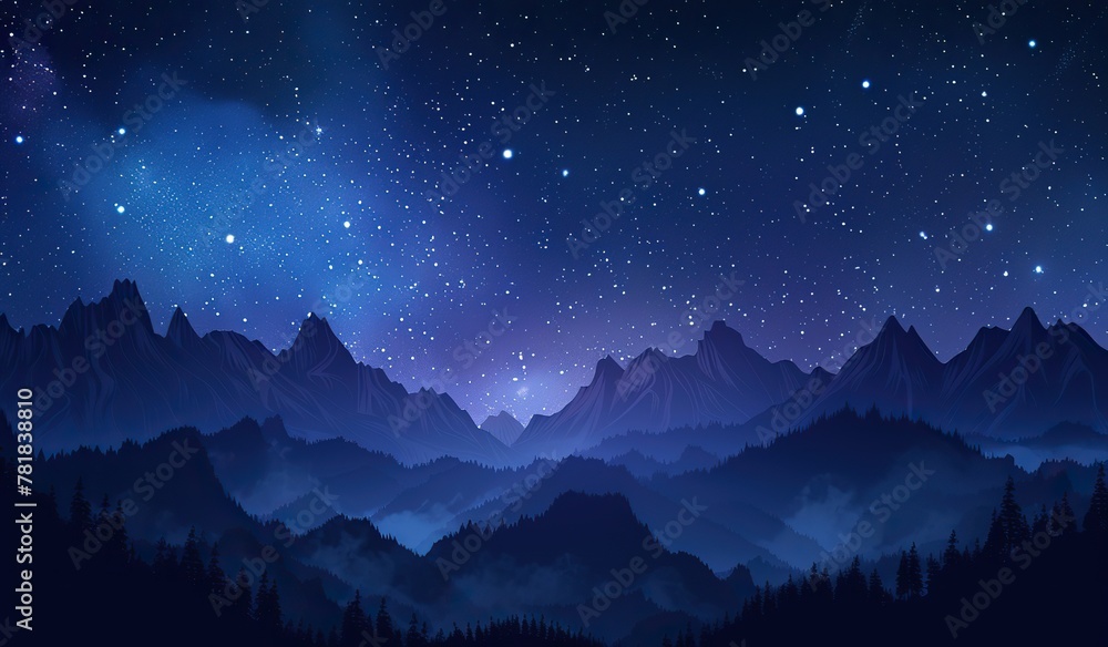 Enchanting starlit sky over tranquil mountain landscape