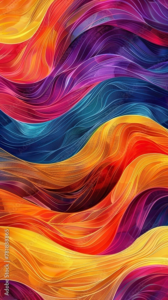 Vibrant abstract wave pattern with a spectrum of warm and cool hues Vibrant abstract wave pattern with a spectrum of warm and cool hues