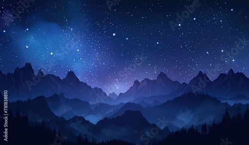 Enchanting starlit sky over tranquil mountain landscape