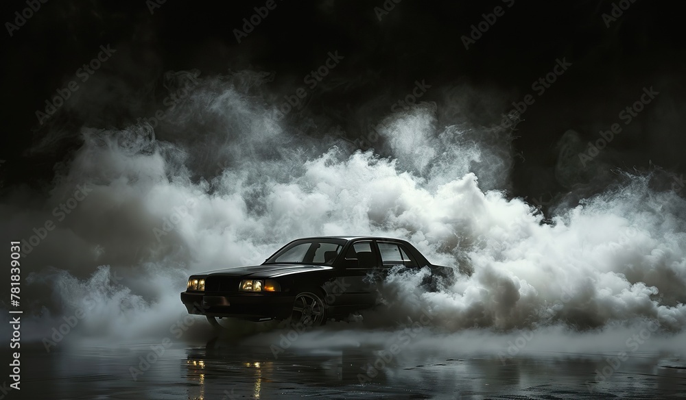 Mysterious car enveloped in dramatic smoke at night Mysterious car enveloped in dramatic smoke at night