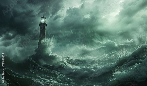 Majestic lighthouse amidst turbulent stormy seas