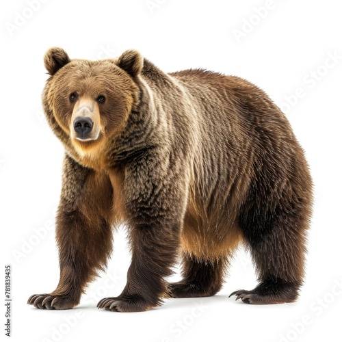 Brown Bear standing side view isolated on white background, photo realistic. © Pixel Pine