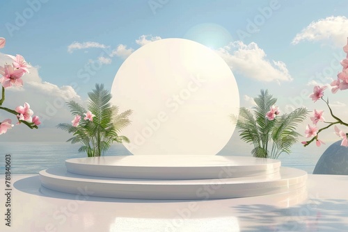 podium 3d sky holiday vacation stage water island for beautiful display beauty product mock up for cosmetic or product Promotion advertising banner Luxury