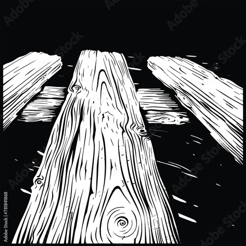 Vector Illustration of Black and White Textured Stack of Wood Planks