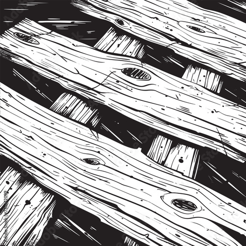 Vector Illustration of Textured Black and White Stack of Wooden Planks