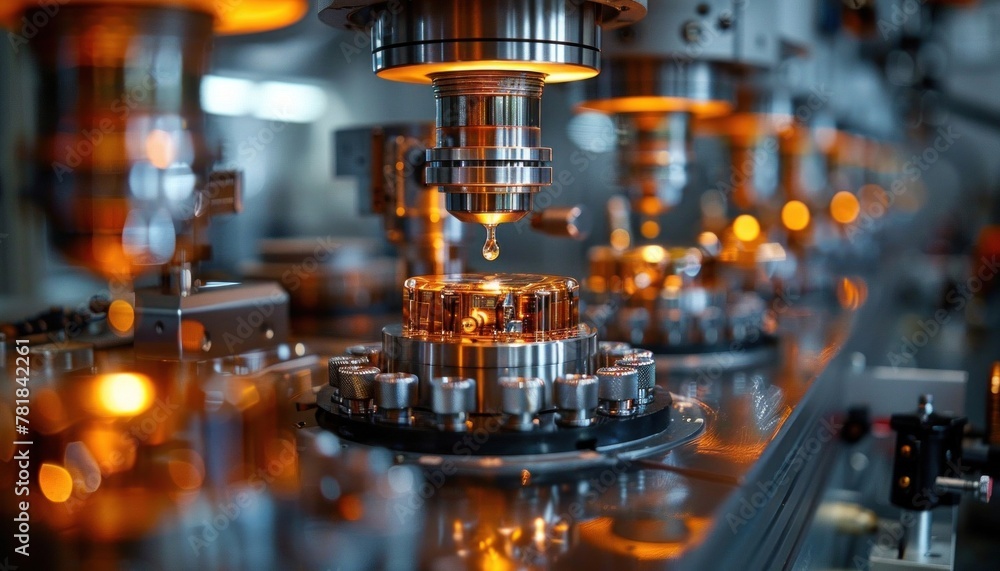 A machine in a factory is building a piece of metal A machine in a factory is building a piece of metal