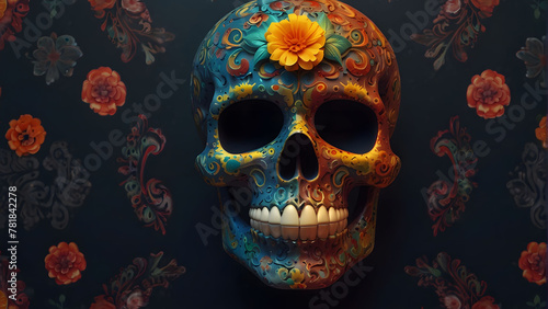 Sugar Skulls. Day of the Dead Skull, isolated background. Dia de los Muertos. Mexican sugar skull. Design element for logo, emblem, sign, poster, card, banner.