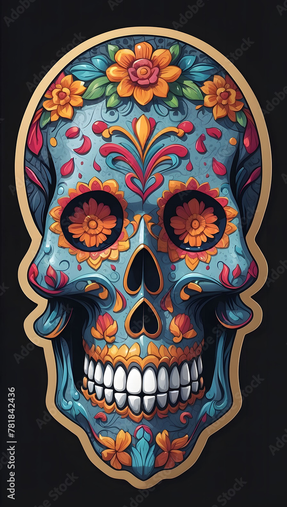 Sugar Skulls. Day of the Dead Skull, isolated background. Dia de los Muertos. Mexican sugar skull. Design element for logo, emblem, sign, poster, card, banner.