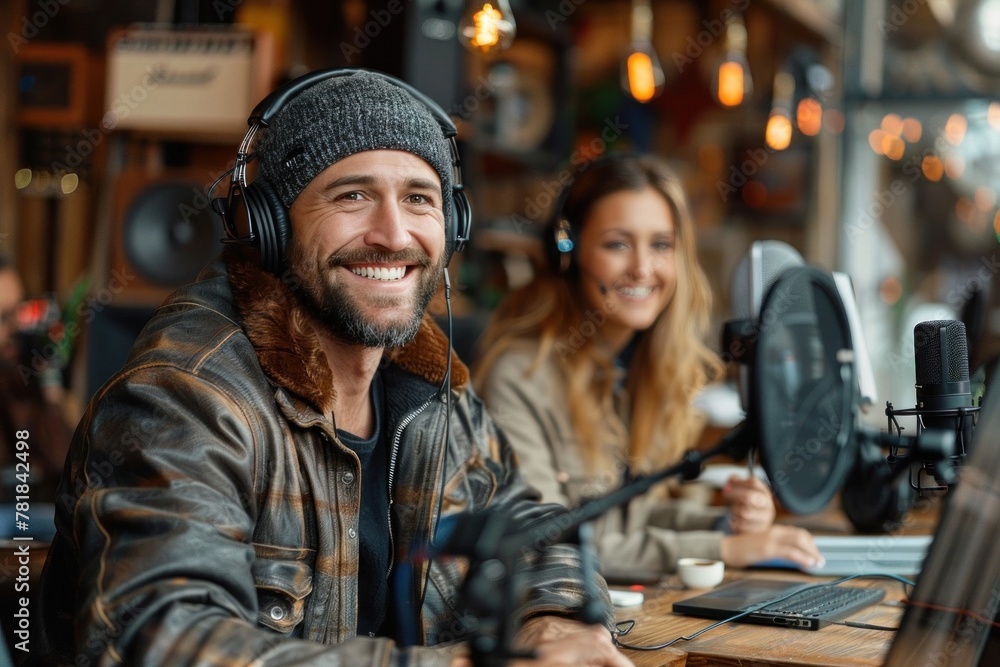 A man and a woman with full facial hair smiling at an event A man and a woman with full facial hair smiling at an event