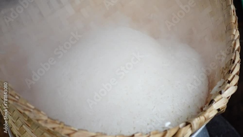 Sticky rice is steaming and ready to eat
