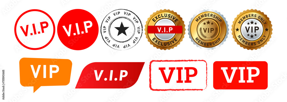 Obraz premium vip stamp speech bubble and seal badge labels ticker sign for exclusive premium membership
