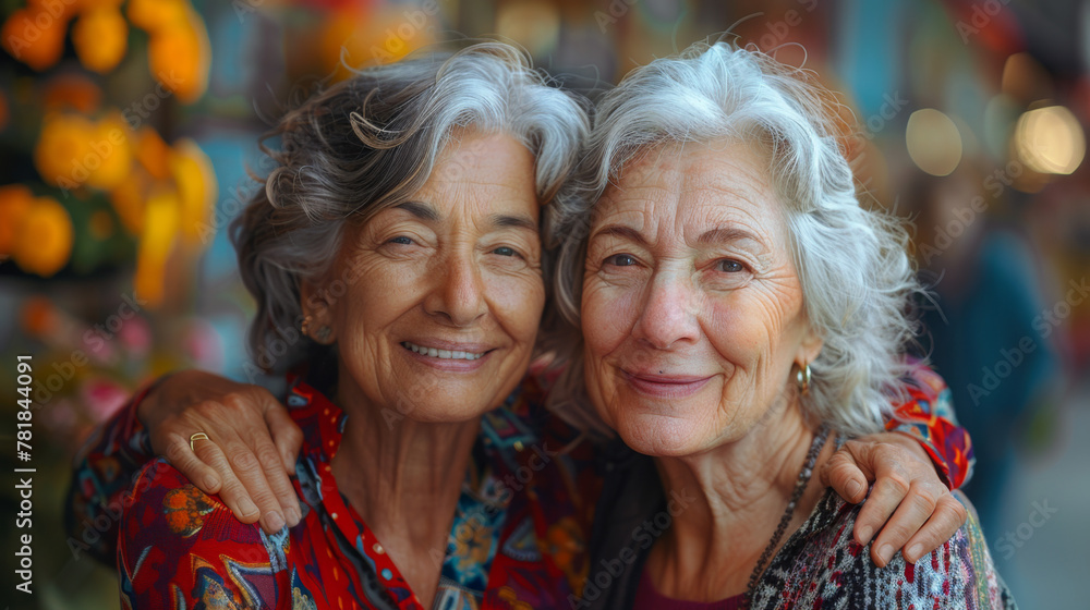 Happy multiracial senior women having fun together outdoor - Elderly generation people hugging each other at park. Happy multiracial senior women having fun together outdoor - Elderly generation people hugging each other at park.