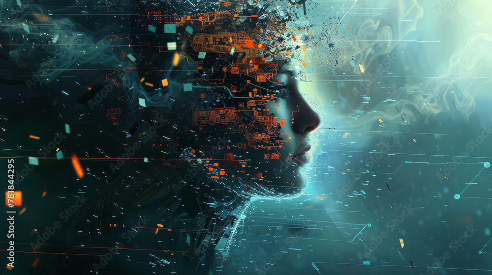 Highresolution depiction of an AI's dream collapsing into digital
