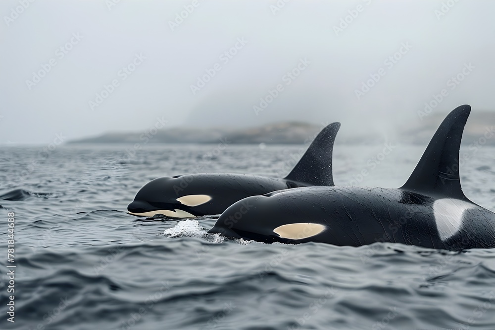 Orca Pod Hunting Cooperatively in the Open Ocean