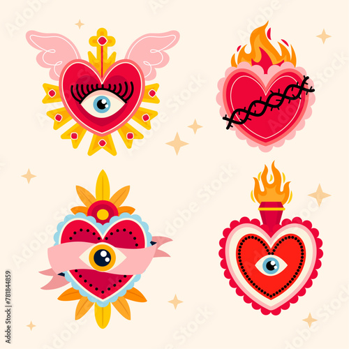 Beautiful Flat Hand-drawn Sacred Heart Collection (ID: 781844859)