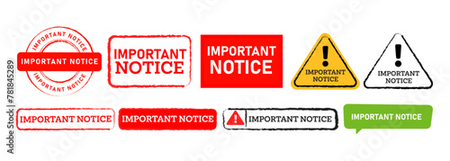 important notice rectangle square circle stamp and speech bubble sign for essential information