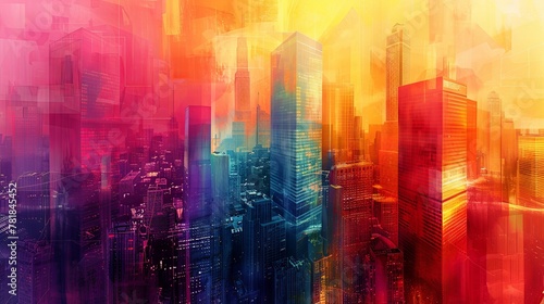 Colorful abstract architecture creating a vibrant city backdrop.
