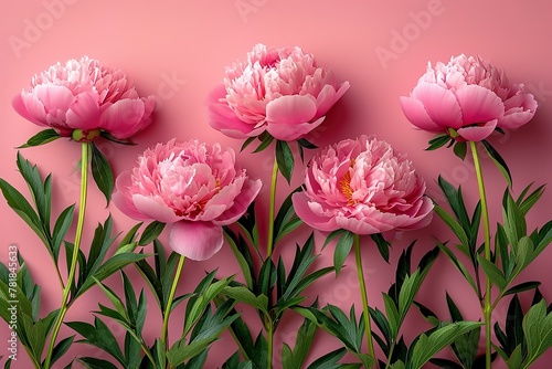 Pink peonies on a pink background. Frame. Greeting card for mother's day, father's day, birthday