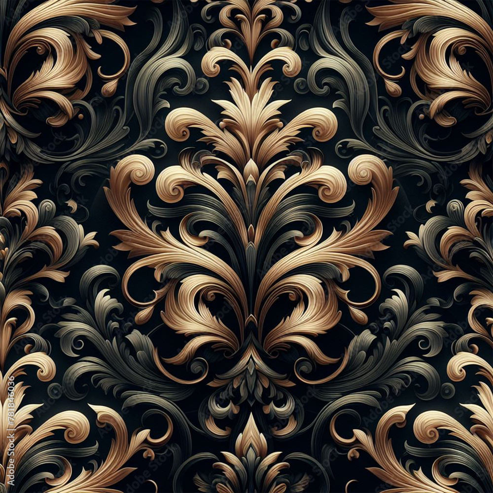 Beautiful floral elegant swirls damask fabric seamless pattern of hand drawn flowers with decorative dark vintage with colorful wallpaper background Beautiful floral elegant swirls damask fabric seamless pattern of hand drawn flowers with decorative dark vintage with colorful wallpaper background