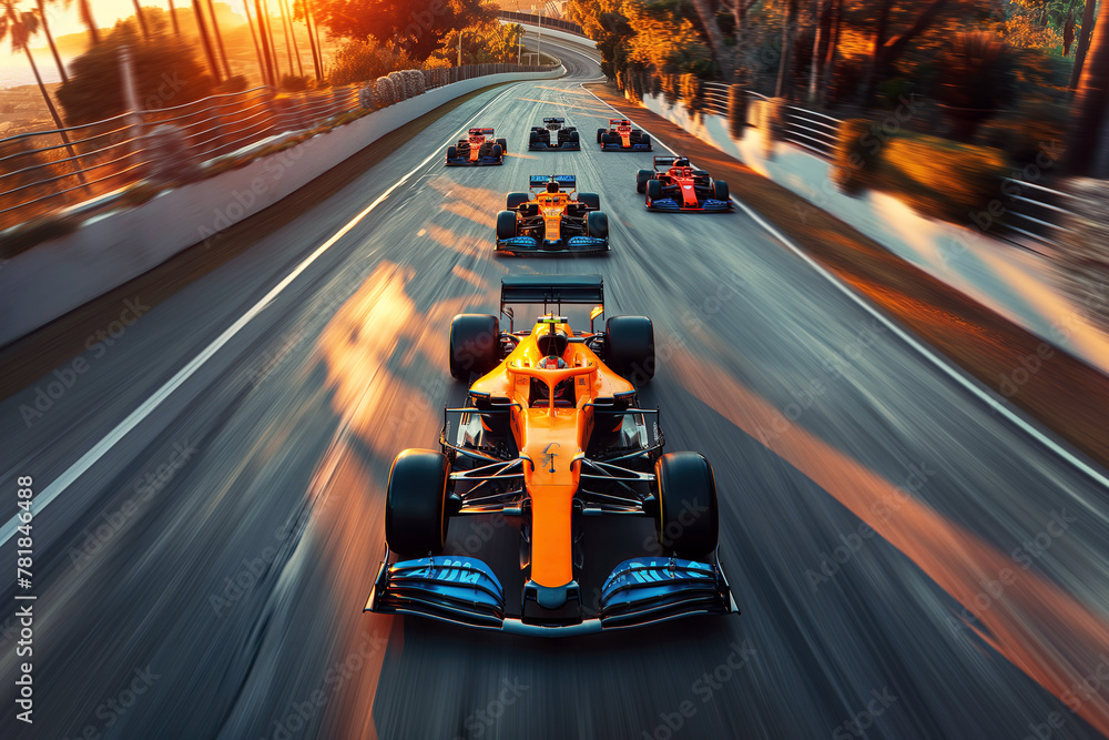 Fototapeta premium Racing cars are driving on track in Formula One race
