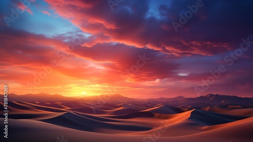 Capture a breathtaking sunrise over a vast desert dune