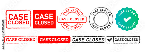 case closed rectangle circle stamp and seal badge label sticker sign for finished crime