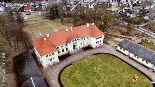 Aerial view of Durbe Manor  Neoclassical manor house located in Tukums, in the historical region of Zemgale, in Latvia photo