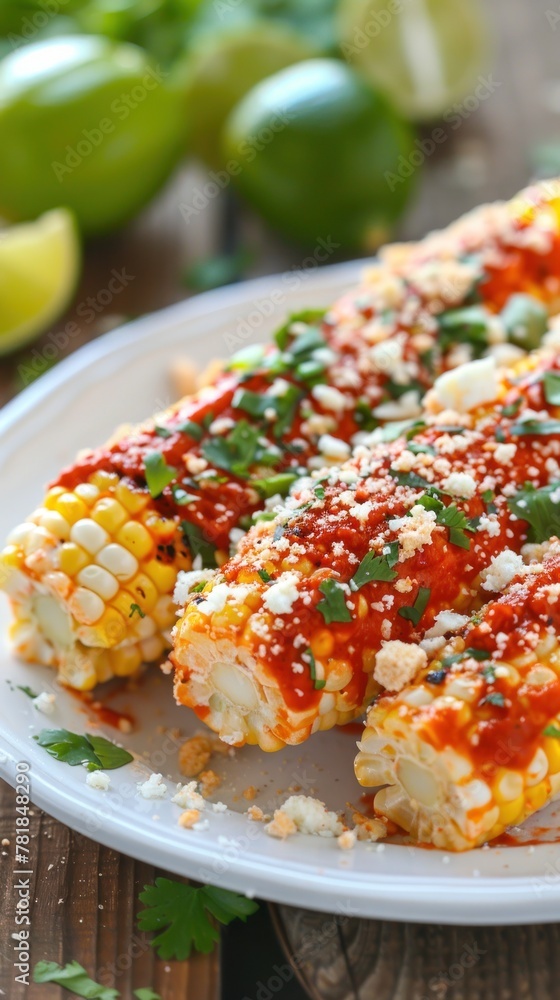 A plate of traditional Mexican cuisine featuring grilled corn on the cob