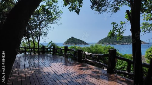 Beautiful view of the islands and the see from a deck in Koh Tao, Thailand photo