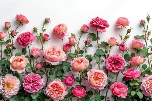Roses and blooms, wedding decoration, rectangle border, white background