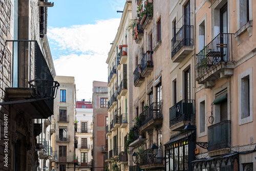 Photography Barcelona, Spain: typical street and house facades in old town (span