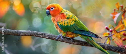 Parrot Aratinga. Homeland South and Central America. In the photo there is one parrot on a branch. photo