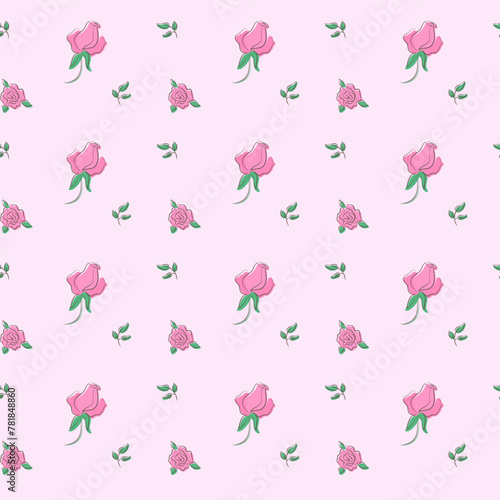 Wallpaper Mural Vector seamless pattern with pink roses and brown outline Torontodigital.ca