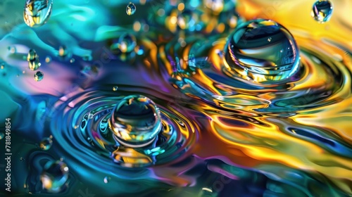 abstract digital artwork inspired by the elegant shapes and reflective surfaces of water drops, using vibrant colors and dynamic compositions   photo