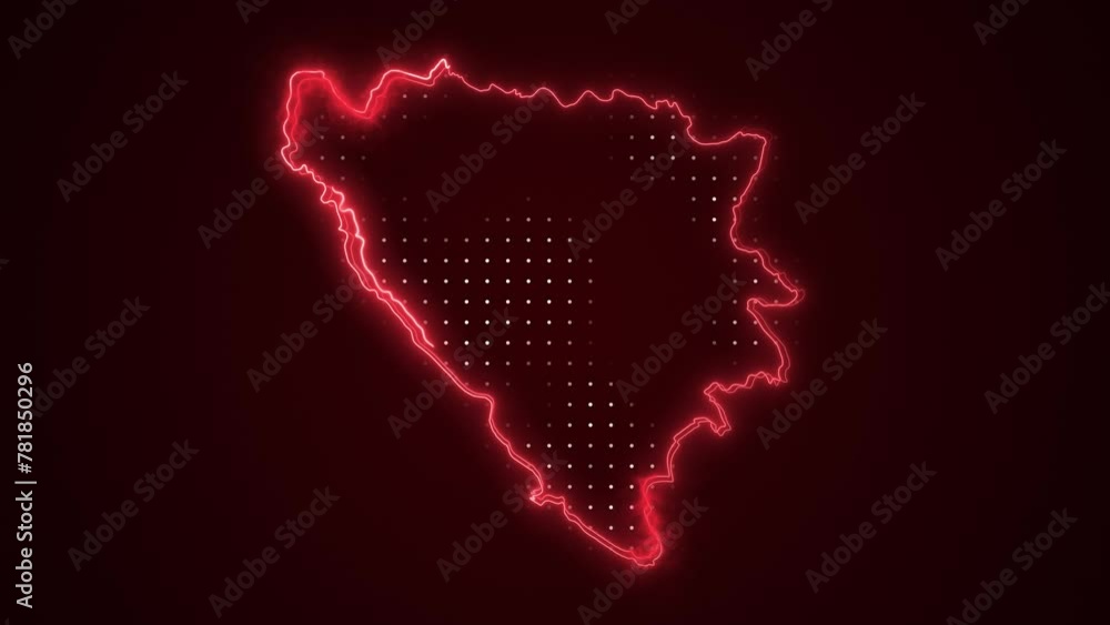 Neon Red Bosnia and Herzegovina Map Borders Outline Loop Background Neon Red Bosnia and Herzegovina Map Borders Outline Loop Background