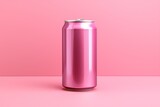 Blank pink soda can mockup on pink background.