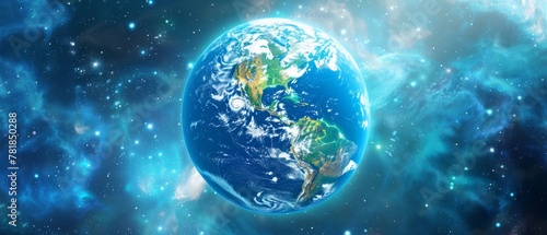 Artistic rendition of a digital earth, with America's digital literacy and education initiatives spotlighted,