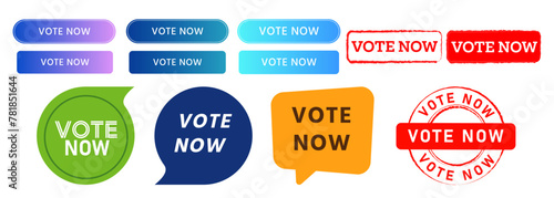 vote now rectangle circle speech bubble stamp and button web for voting election