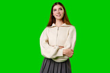 Woman in Skirt and Sweater Posing for Picture