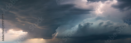 3:1 banner. The spectacular sight of thunderstorm clouds. clearly showcase the base of the thunderstorm clouds and the rising air currents, highlighting their majesty and grandeur.