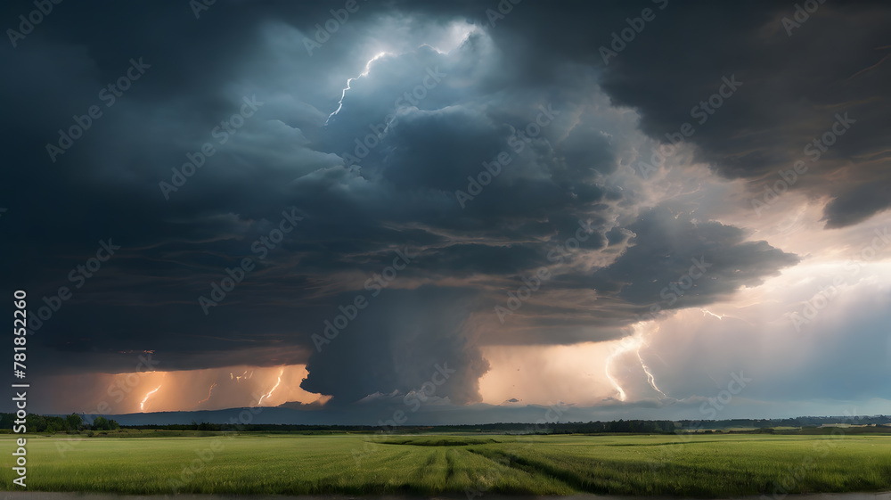 The spectacular sight of thunderstorm clouds. clearly showcase the base of the thunderstorm clouds and the rising air currents, highlighting their majesty and grandeur.