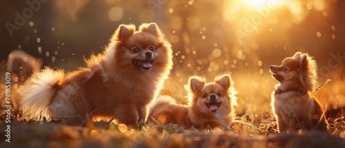 Pomeranian Lulu playing with a doggie mutts.